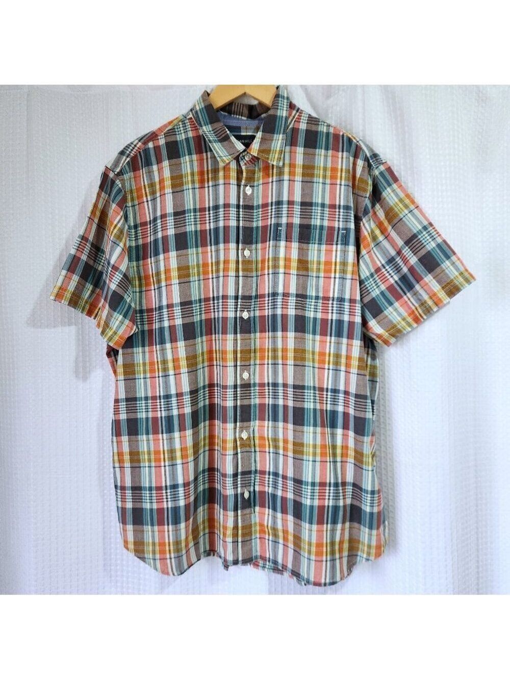 Logan Hill Men XL Plaid Shirt Short Sleeve Button Up 100% Cotton Multi Color